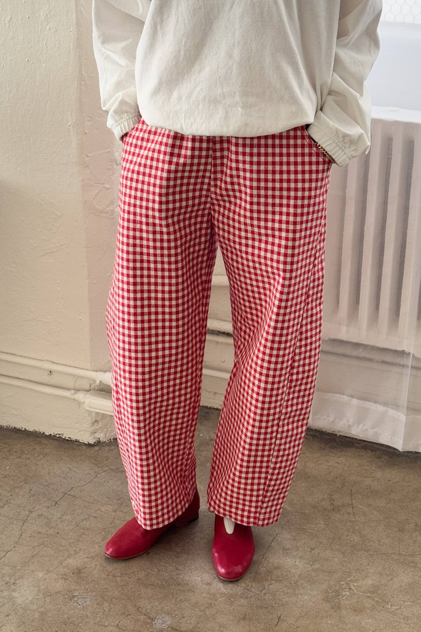 Gingham Arc Pants: Red Gingham