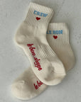 Embroidered Crew Socks: Vanilla
