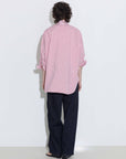 Checked Oversized Cotton Shirt: Pink