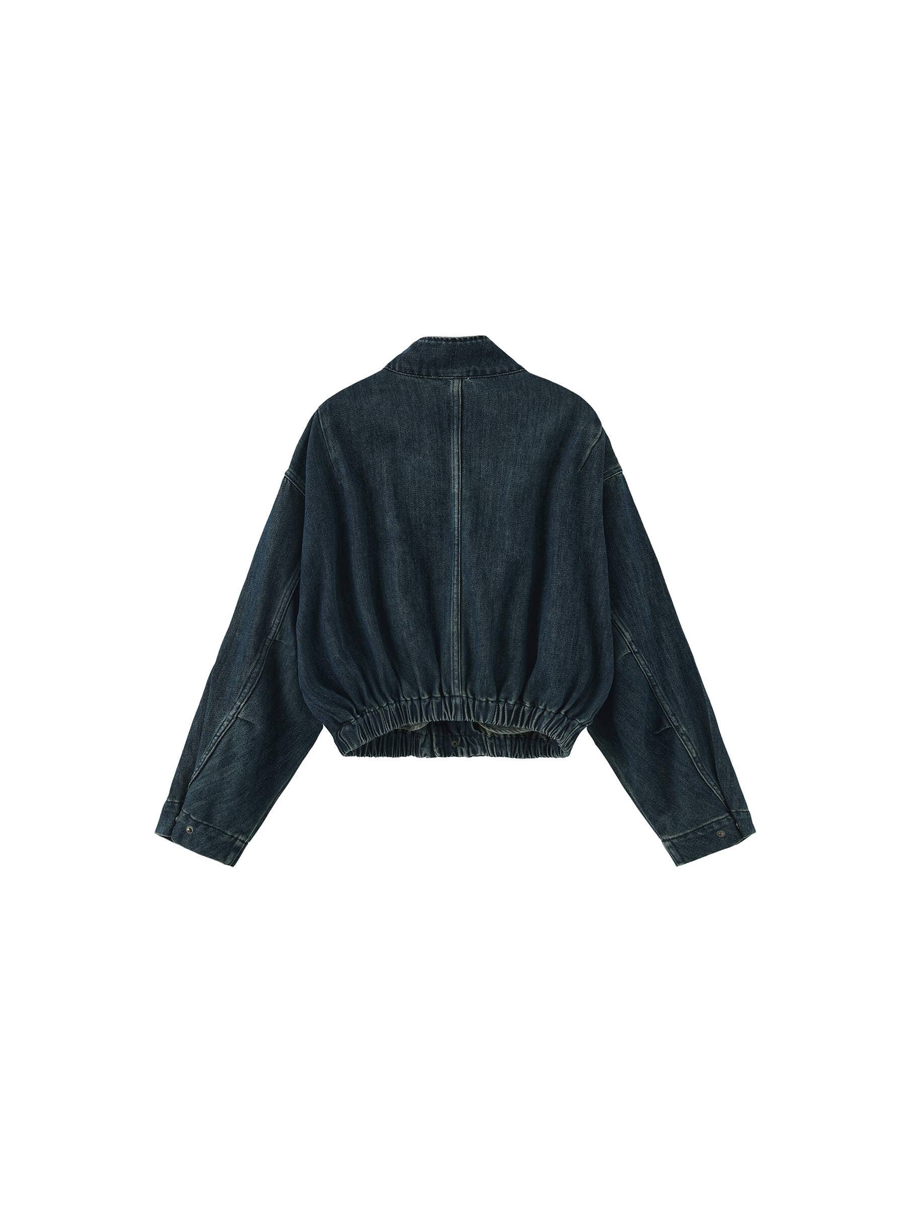 Funnel Neck Denim Jacket: SteelBlue