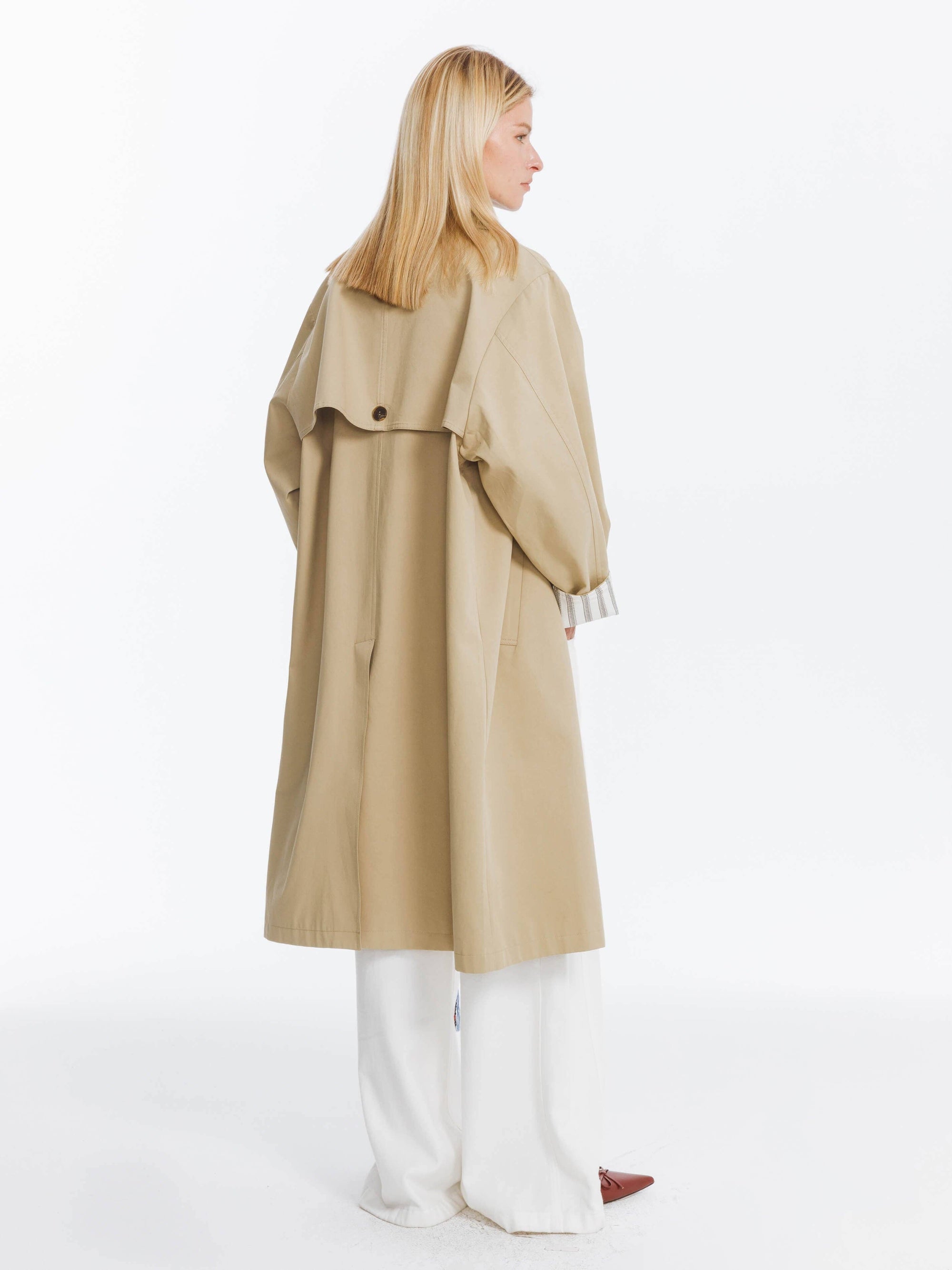 Macintosh Trench Coat with Striped Lining: Tan