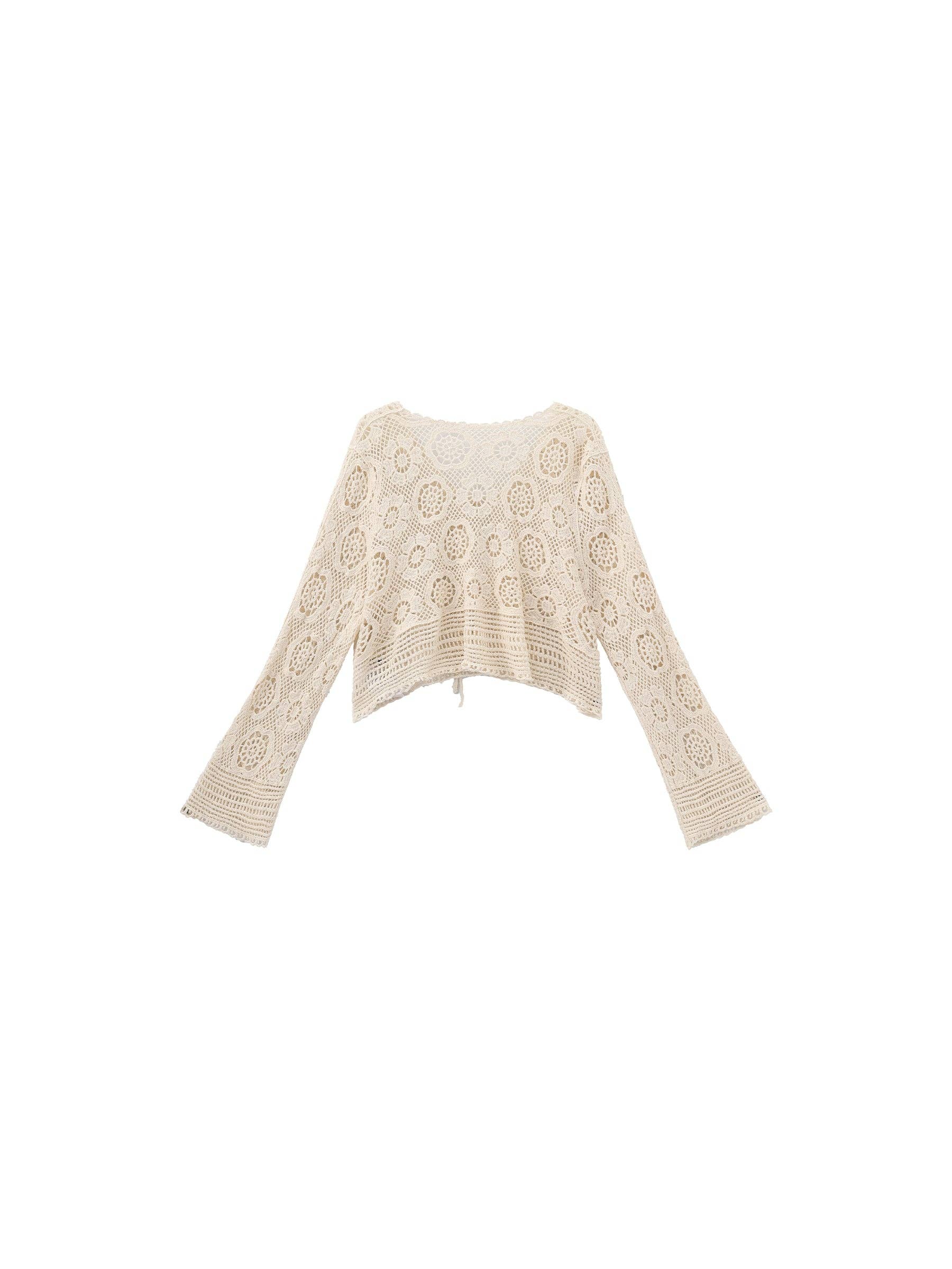 CUBIC Cotton Crochet Lace Trim Cropped Cardigan
