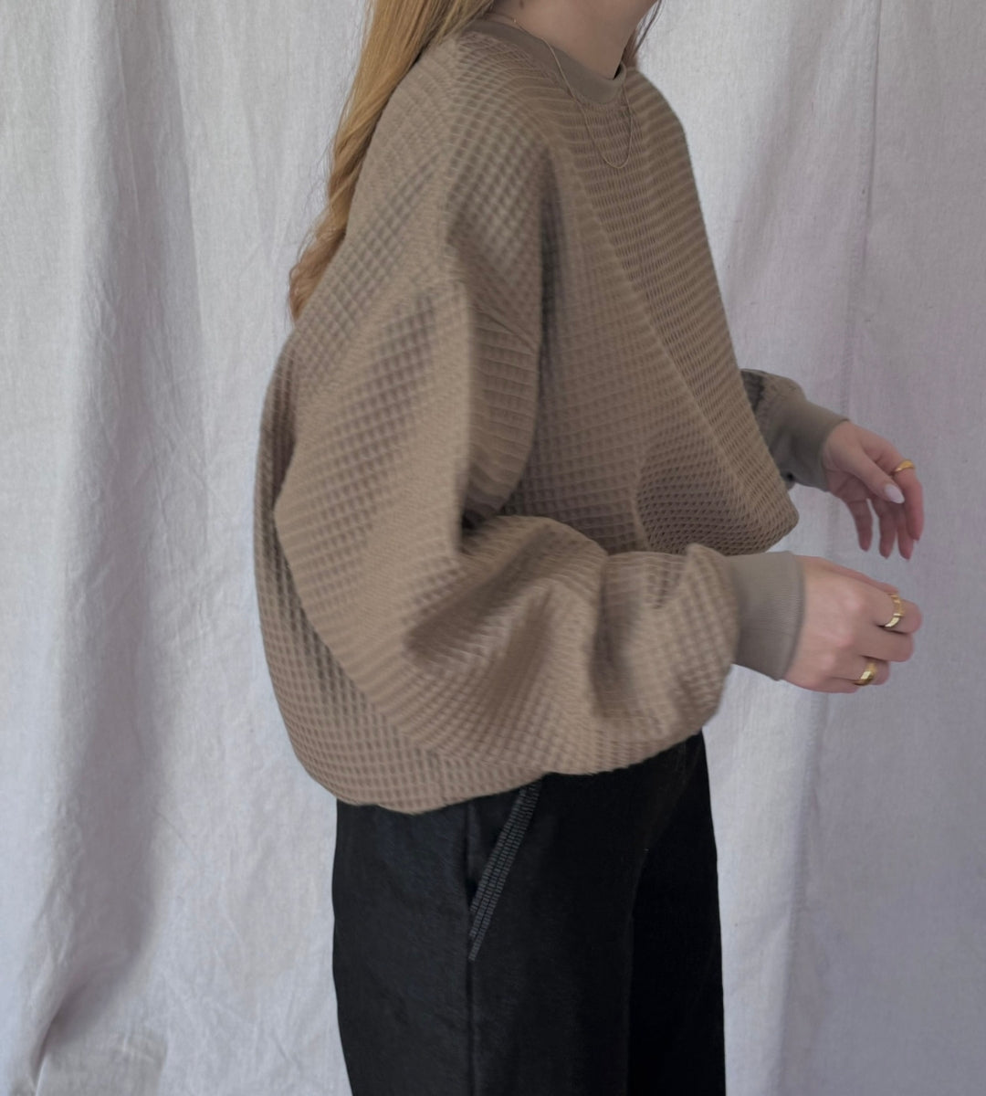 Izzy Sweatshirt Waffle Cotton Taupe