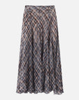 Asymmetrical Flowy Check Maxi Skirt: Blue
