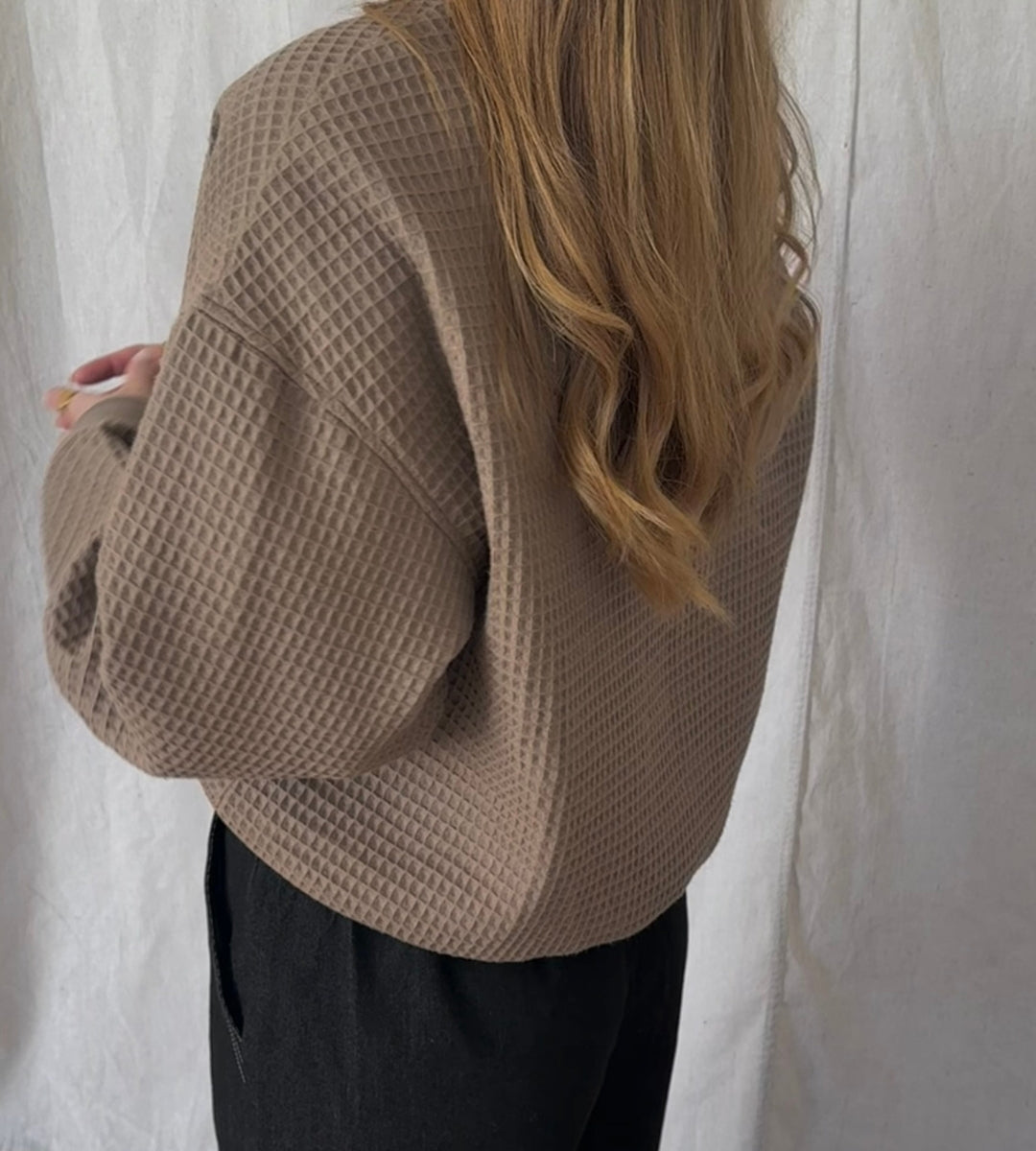 Izzy Sweatshirt Waffle Cotton Taupe