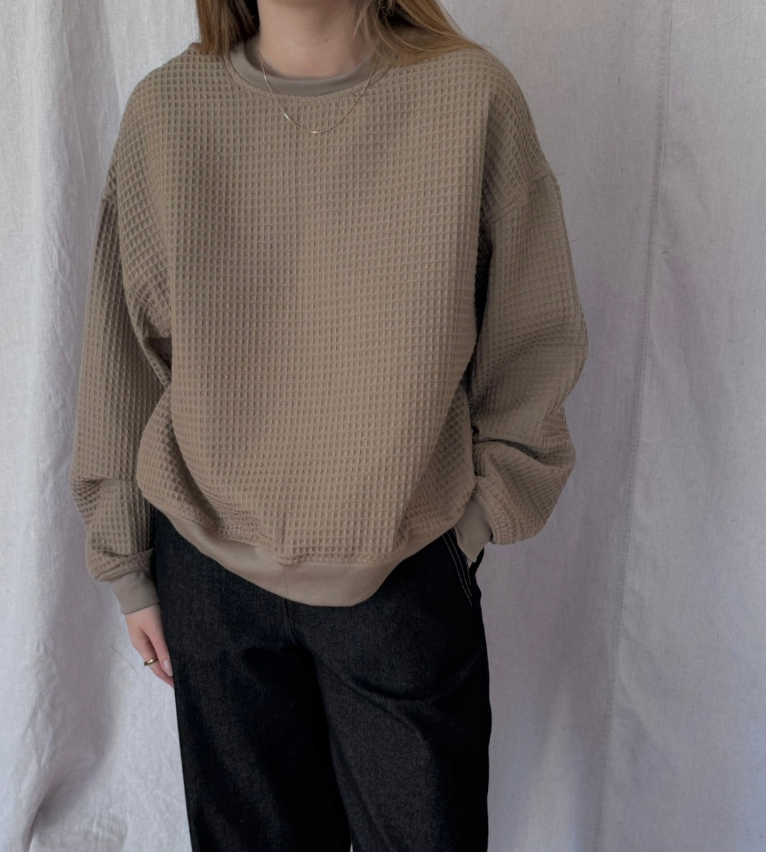 Izzy Sweatshirt Waffle Cotton Taupe