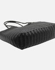 Handwoven U Shape Leather Tote Bag: Black