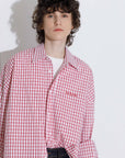 Checked Oversized Cotton Shirt: Pink