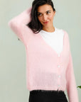 V Neck Cardigan - Pastel Pink