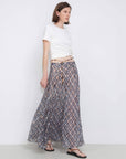 Asymmetrical Flowy Check Maxi Skirt: Blue