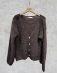 V Neck Cardigan - Chocolate