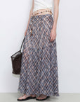 Asymmetrical Flowy Check Maxi Skirt: Blue