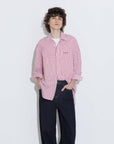 Checked Oversized Cotton Shirt: Pink