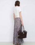 Asymmetrical Flowy Check Maxi Skirt: Blue