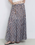 Asymmetrical Flowy Check Maxi Skirt: Blue