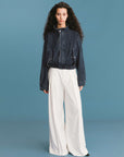 Funnel Neck Denim Jacket: SteelBlue
