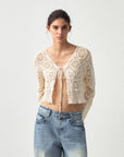 CUBIC Cotton Crochet Lace Trim Cropped Cardigan