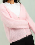 V Neck Cardigan - Pastel Pink