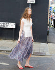Asymmetrical Flowy Check Maxi Skirt: Blue