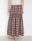 Elastic Drawstring High Waist Checked Skirt: Maroon