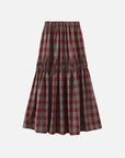 Elastic Drawstring High Waist Checked Skirt: Maroon