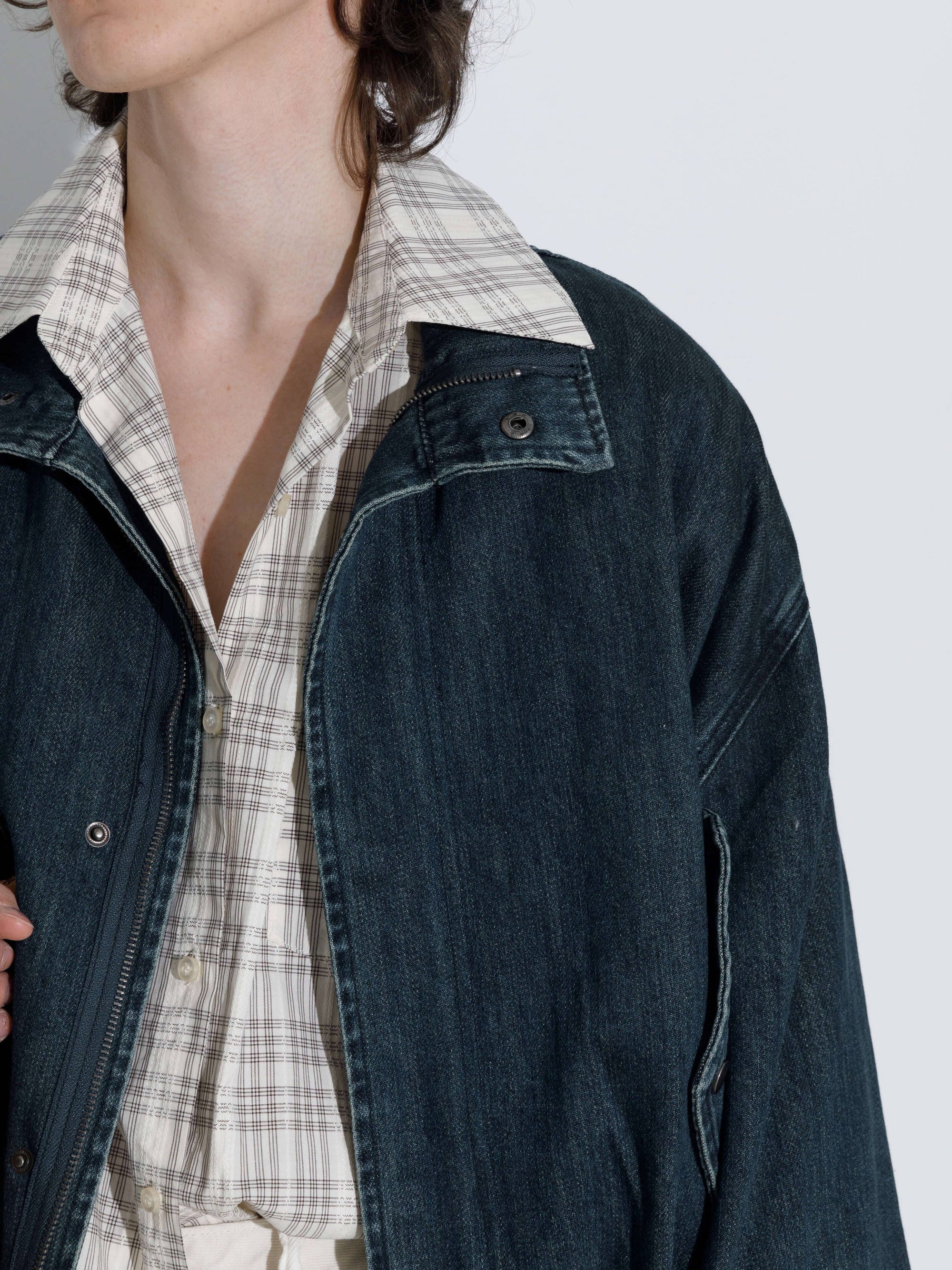 Funnel Neck Denim Jacket: SteelBlue