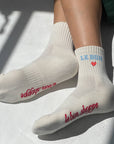Embroidered Crew Socks: Vanilla