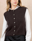 Round Neck Buttoned Vest: Chocolate