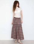 Elastic Drawstring High Waist Checked Skirt: Maroon