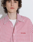 Checked Oversized Cotton Shirt: Pink