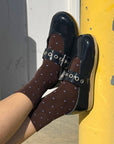 Patterned Sneaker Socks: POLKA DOT - CACAO/BLUE