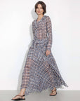 Asymmetrical Flowy Check Maxi Skirt: Blue