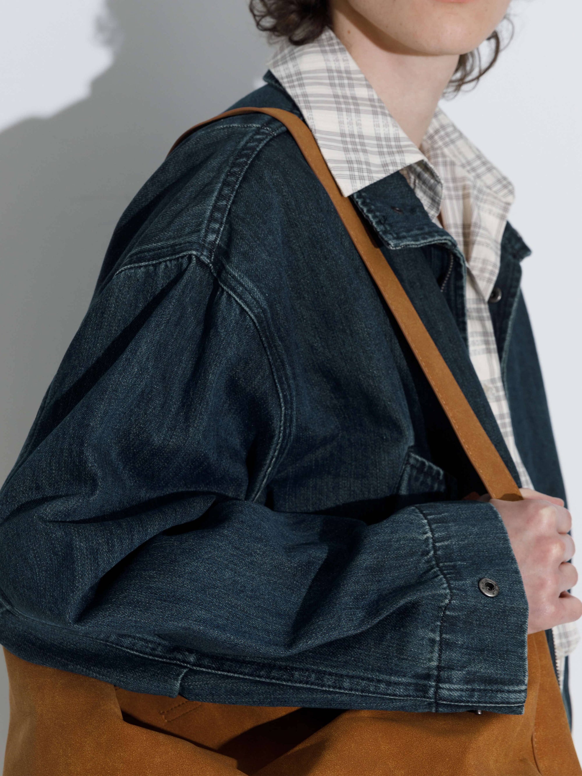 Funnel Neck Denim Jacket: SteelBlue