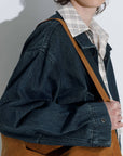 Funnel Neck Denim Jacket: SteelBlue