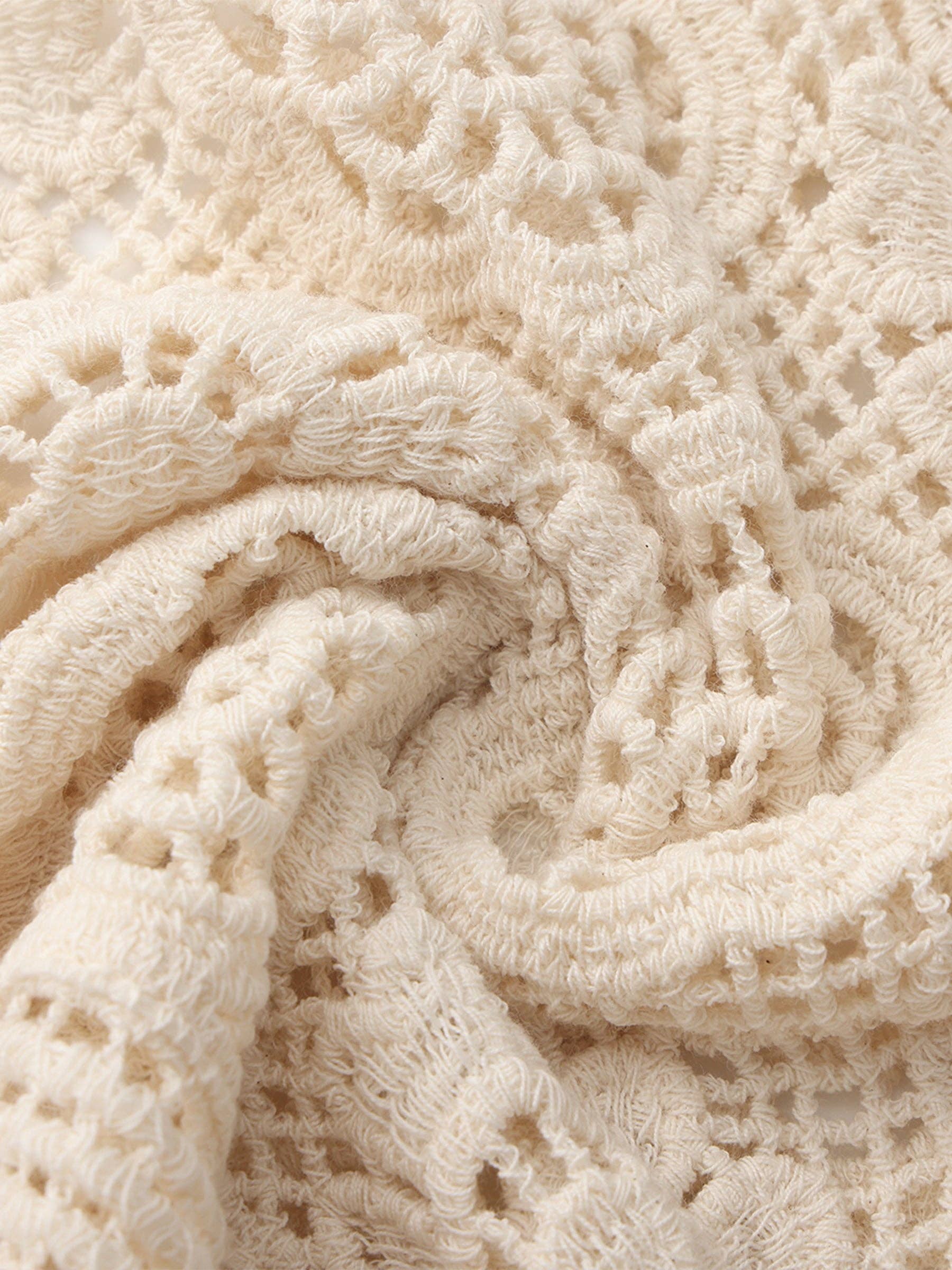 CUBIC Cotton Crochet Lace Trim Cropped Cardigan