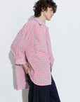 Checked Oversized Cotton Shirt: Pink