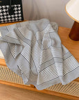 Black and White Striped Large Silk Scarf