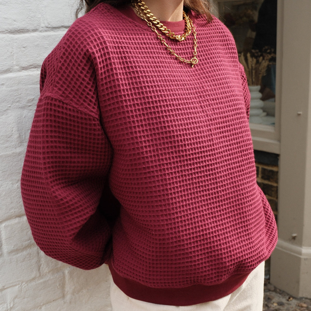 Izzy Sweatshirt - Waffle Cotton Burgundy