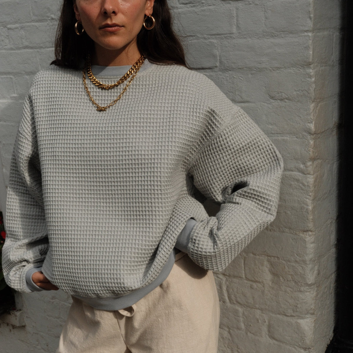 Izzy Sweatshirt - Waffle Cotton Soft Grey