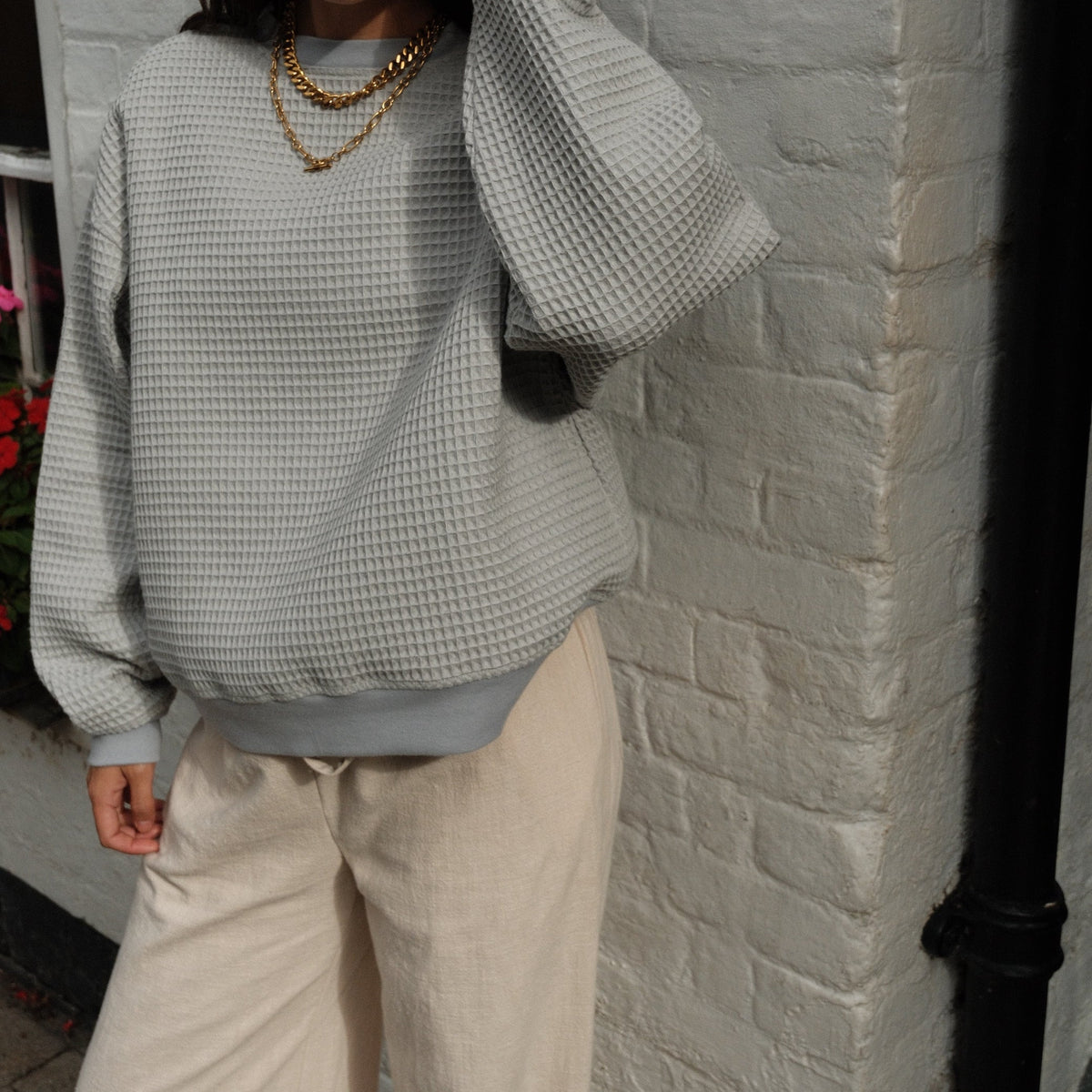 Izzy Sweatshirt - Waffle Cotton Soft Grey