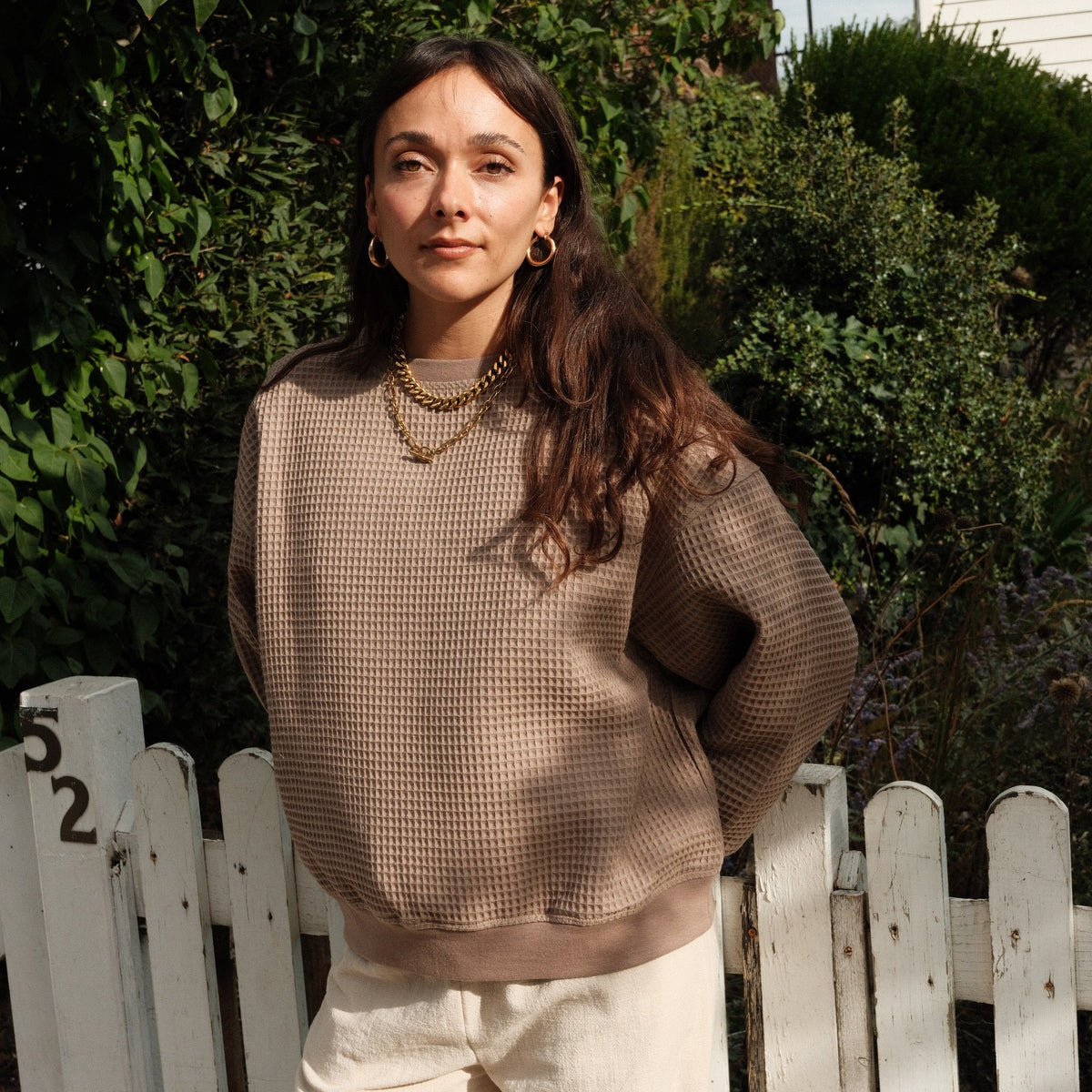 Izzy Sweatshirt Waffle Cotton Taupe