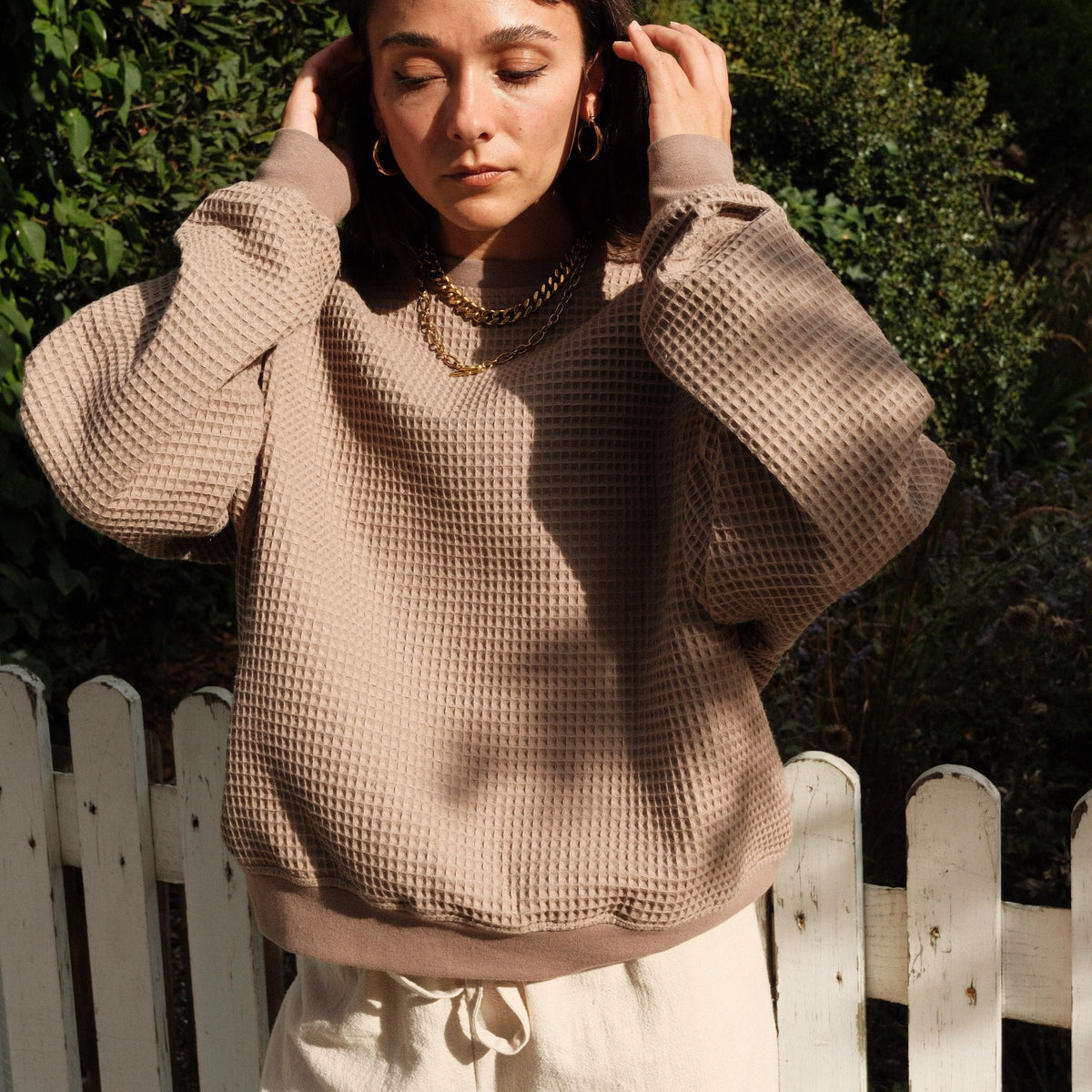 Izzy Sweatshirt Waffle Cotton Taupe