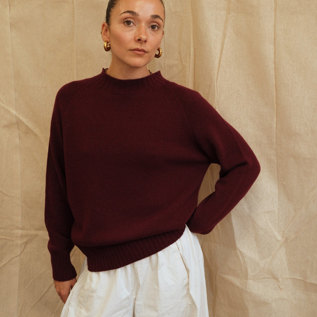 Maeve Funnel Neck Knit  - Burgundy