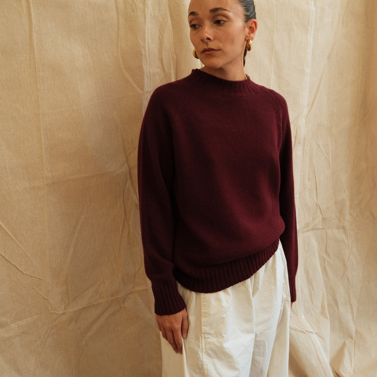 Maeve Funnel Neck Knit  - Burgundy