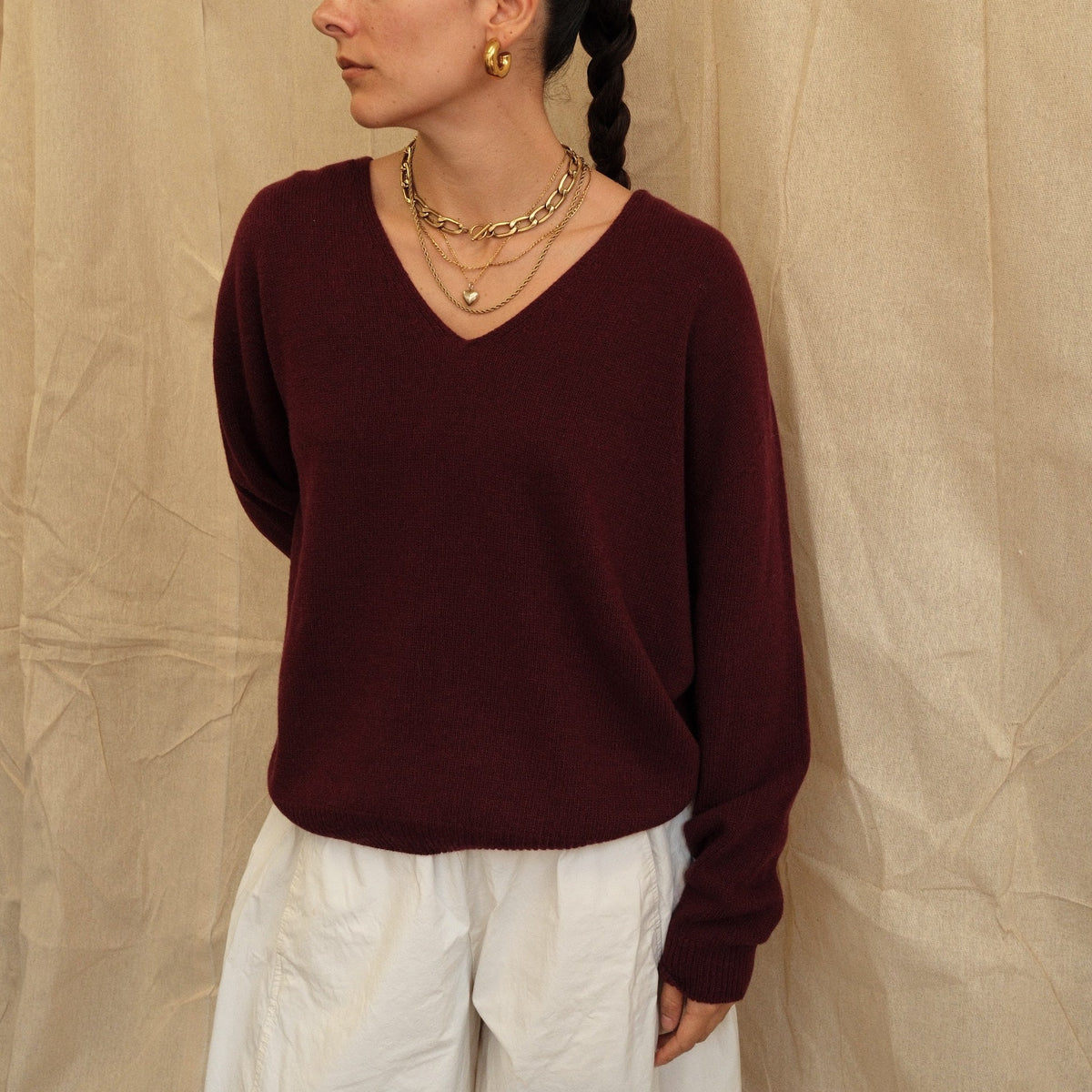 Maeve V-Neck Knit  - Burgundy