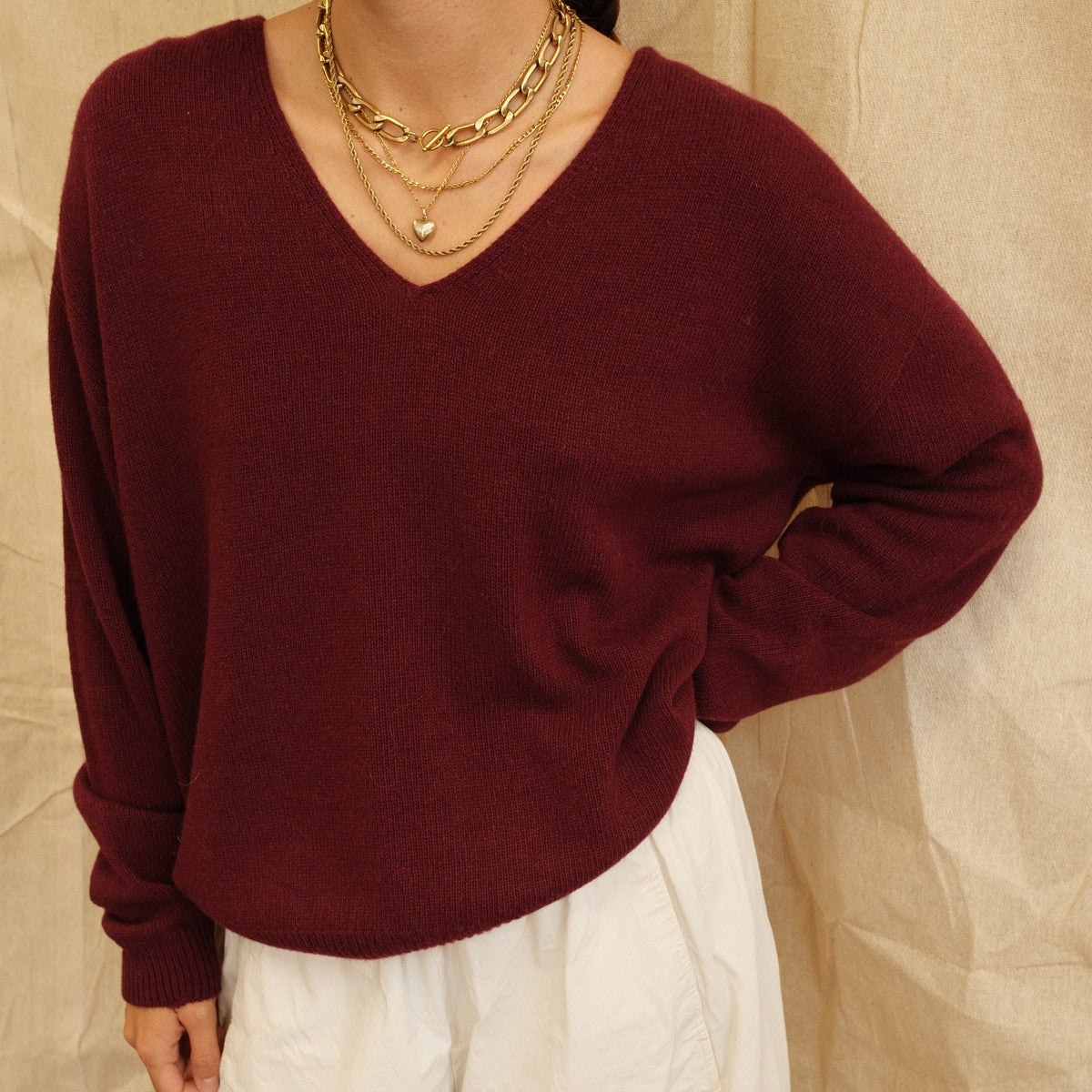 Maeve V-Neck Knit  - Burgundy