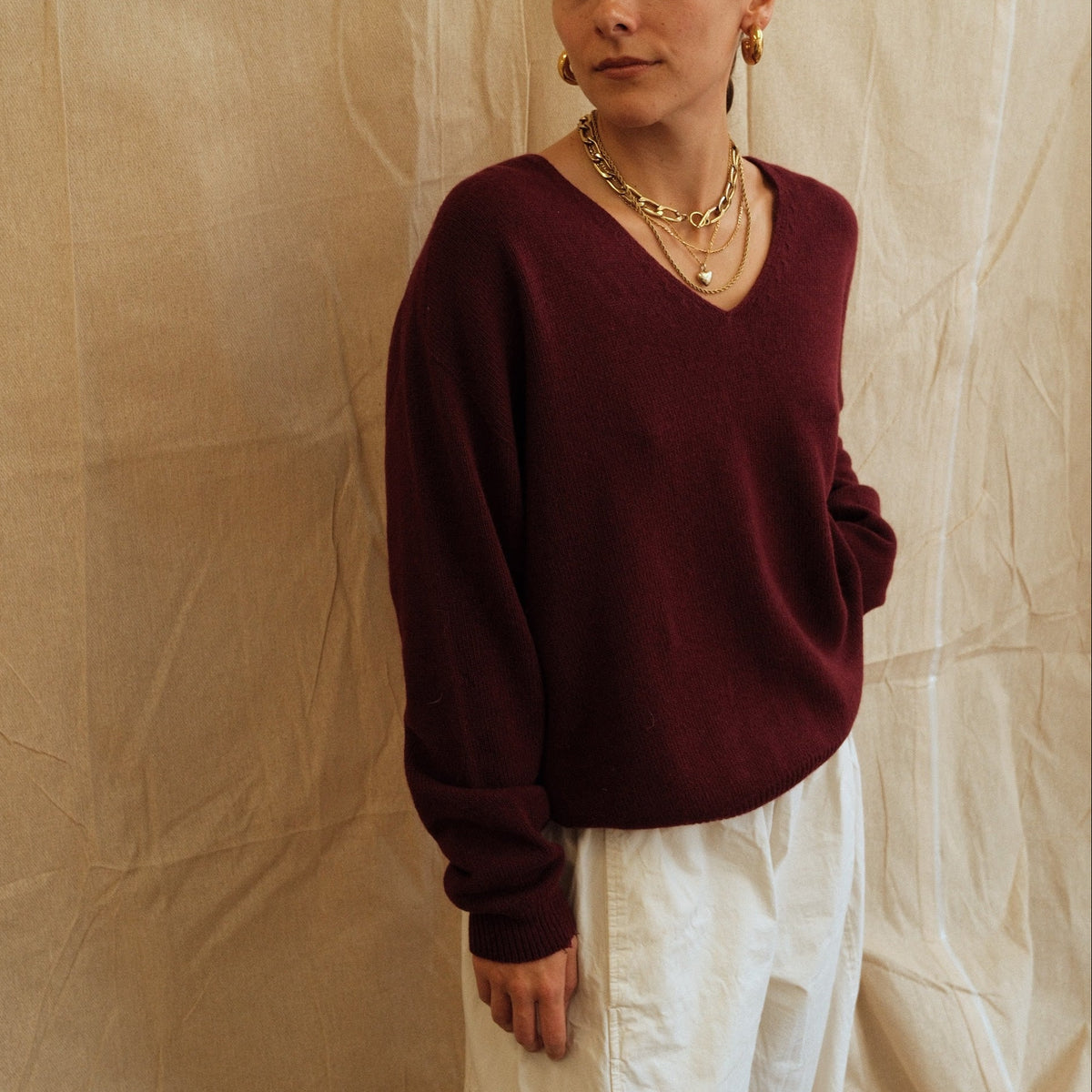 Maeve V-Neck Knit  - Burgundy