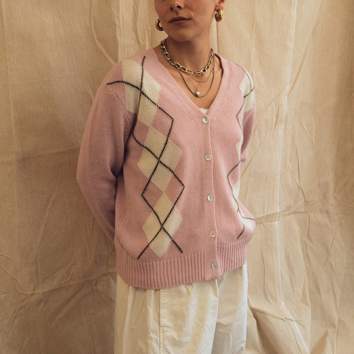 Argyle Cardigan - Pink