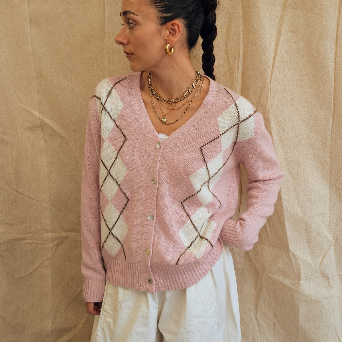 Argyle Cardigan - Pink