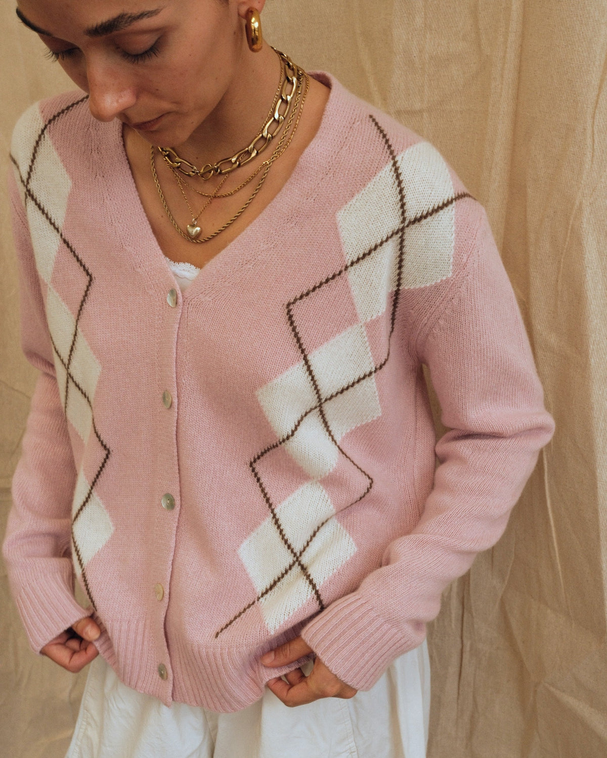 Argyle Cardigan - Pink